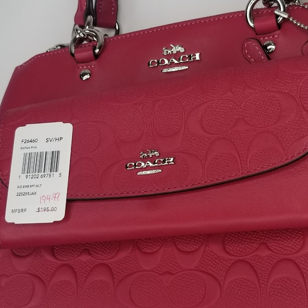 COACH 2PCS SET Signature EMBOSSED BAG + WALLET - Picture 7 of 12